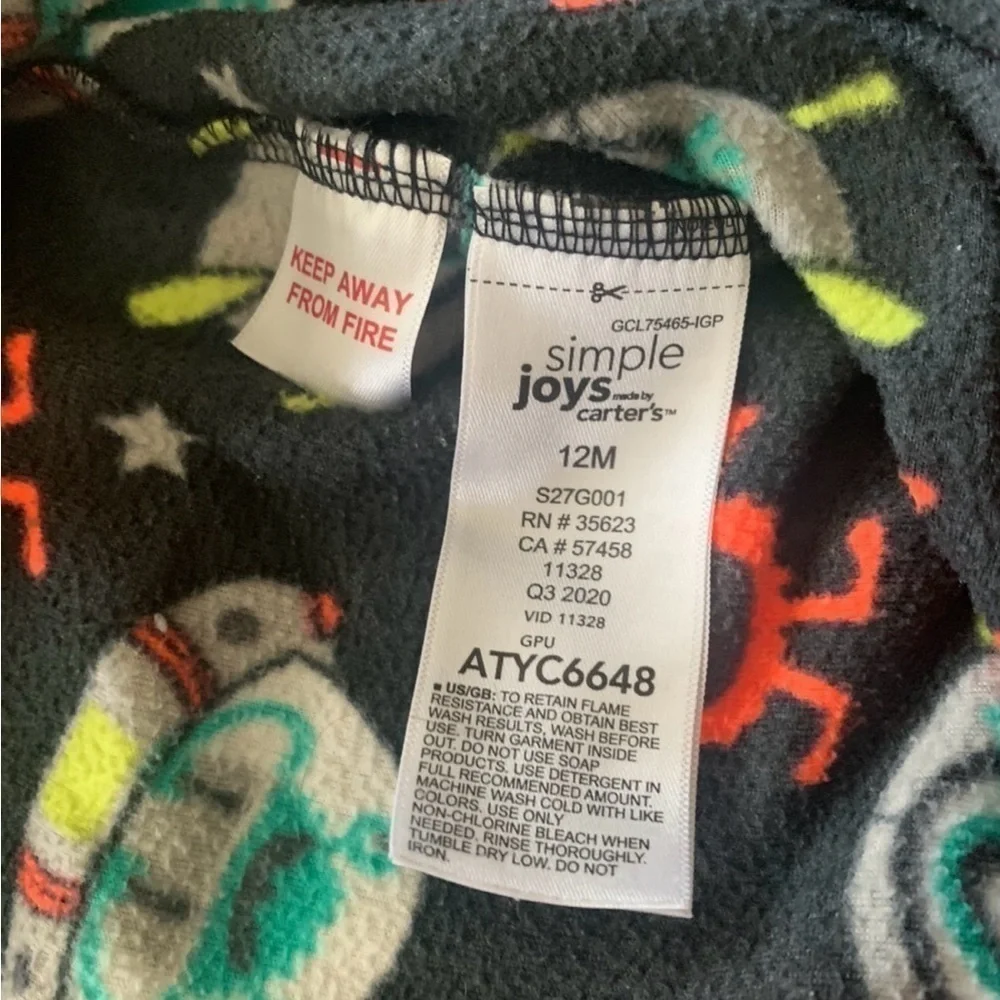 Carter’s Bundle of 2 Dinosaurs Space Fleece Footsie Onesies Size 12mos